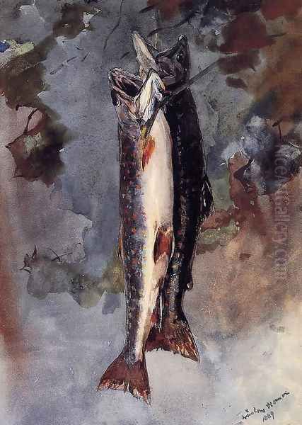 Two Trout Oil Painting by Winslow Homer