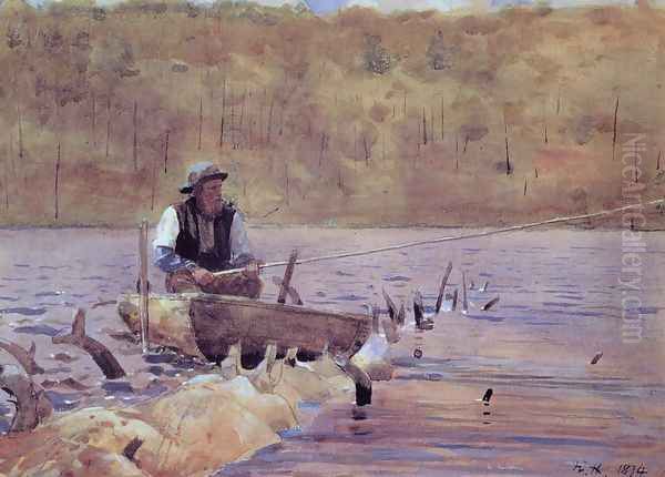 Man in a Punt, Fishing Oil Painting by Winslow Homer