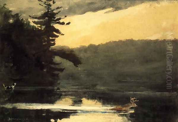 Deer in the Adirondacks Oil Painting by Winslow Homer