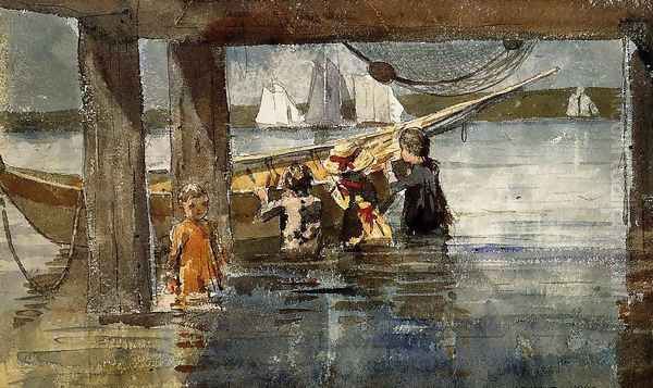 Childred Playing under a Gloucester Wharf Oil Painting by Winslow Homer