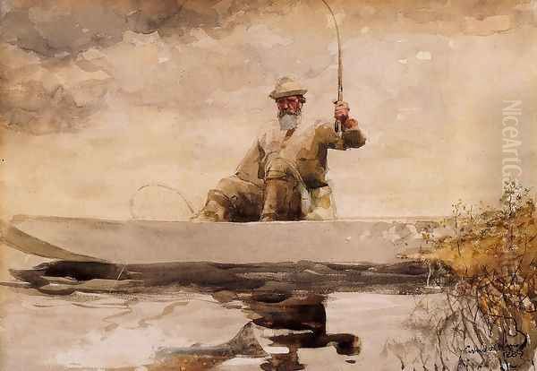 Fishing in the Adirondacks Oil Painting by Winslow Homer