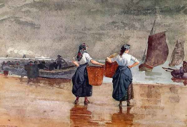 Fishergirls on the Beach, Tynemouth Oil Painting by Winslow Homer