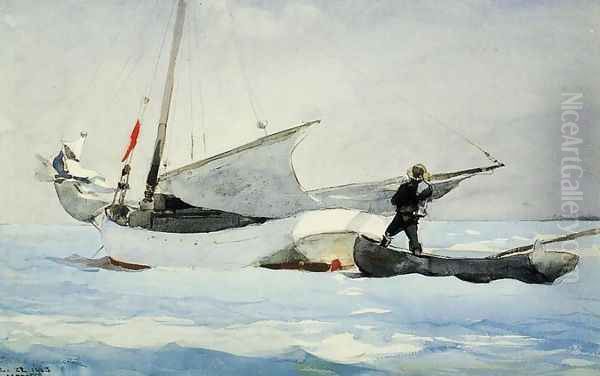 Stowing the Sail Oil Painting by Winslow Homer