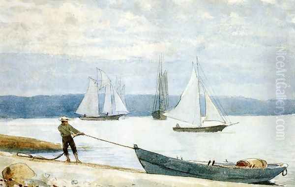 Pulling the Dory Oil Painting by Winslow Homer