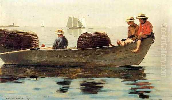 Three Boys in a Dory Oil Painting by Winslow Homer