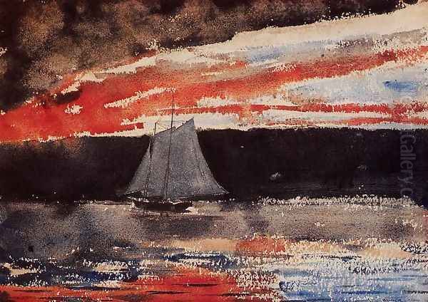 Schooner at Sunset Oil Painting by Winslow Homer