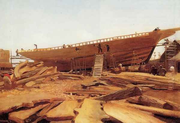 Shipbuilding at Gloucester Oil Painting by Winslow Homer