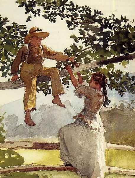 On the Fence Oil Painting by Winslow Homer