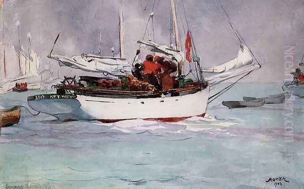 Sponge Boats, Key West Oil Painting by Winslow Homer