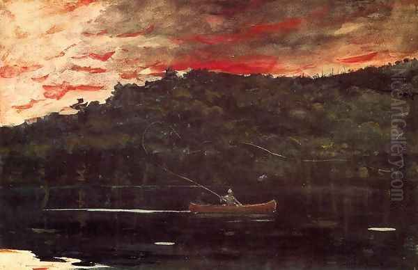 Sunrise, Fishing in the Adirondacks Oil Painting by Winslow Homer