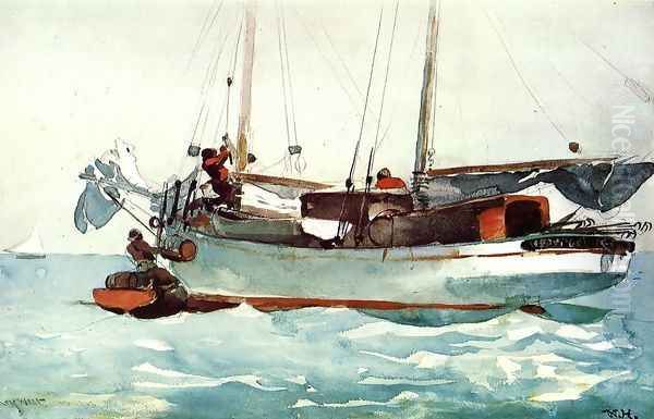 Taking on Wet Provisions (Schooner marked Newport, K.W.) Oil Painting by Winslow Homer