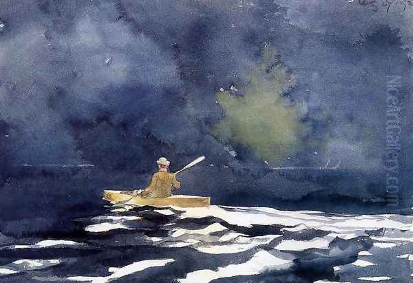 Paddling at Dusk Oil Painting by Winslow Homer