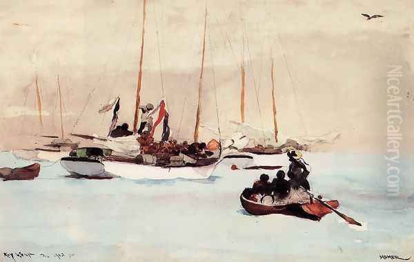 Schooner at Anchor, Key West Oil Painting by Winslow Homer