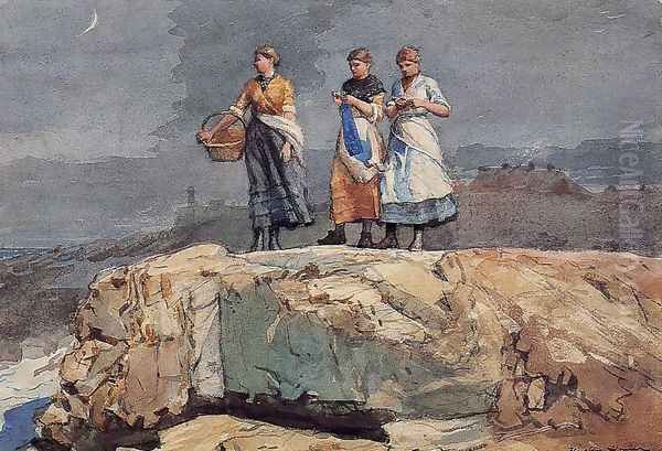 Where are the Boats? (or On the Cliffs) Oil Painting by Winslow Homer