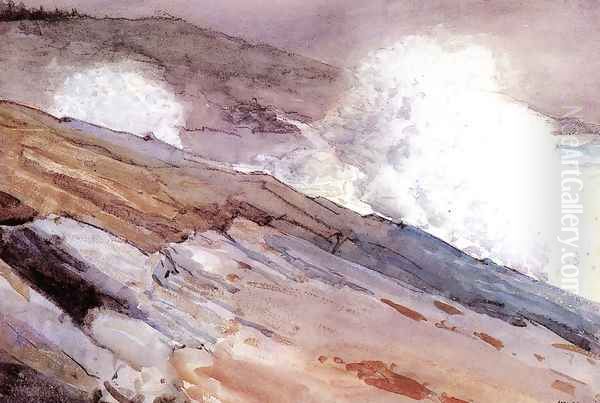 Surf on Cliffs Oil Painting by Winslow Homer