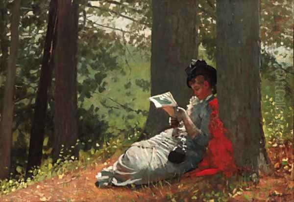 Girl Reading Under an Oak Tree Oil Painting by Winslow Homer