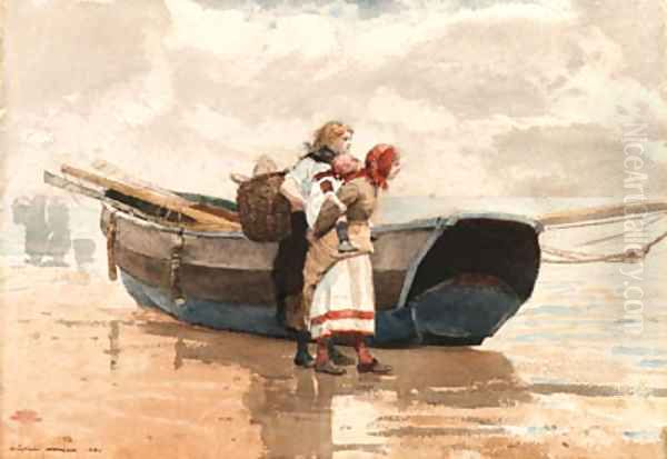 Two Girls and a Boat, Tynemouth, England Oil Painting by Winslow Homer