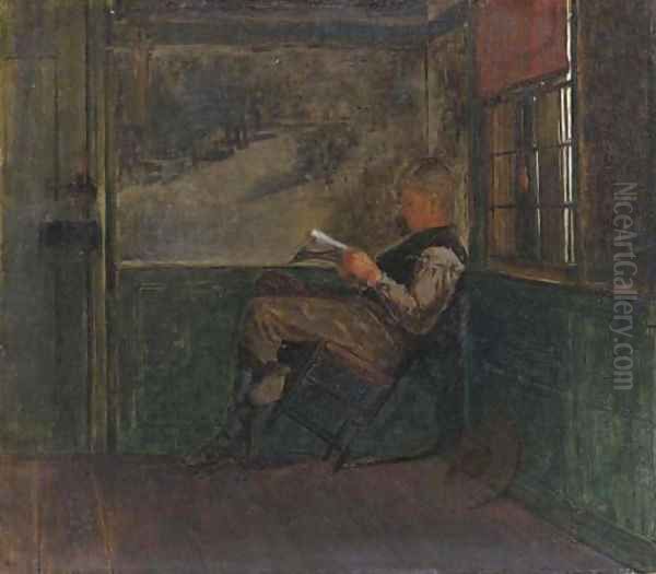 Young Man Reading Oil Painting by Winslow Homer