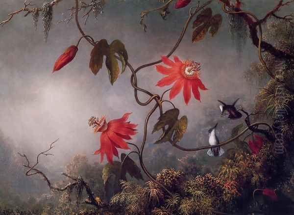 Passion Flowers And Hummingbirds Oil Painting by Martin Johnson Heade