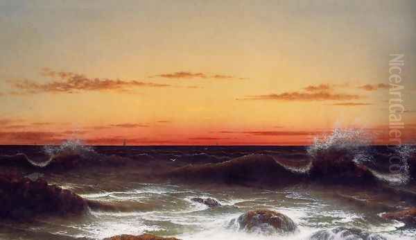 Seascape Sunset Oil Painting by Martin Johnson Heade