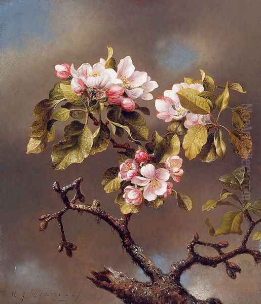 Branch Of Apple Blossoms Against A Cloudy Sky Oil Painting by Martin Johnson Heade