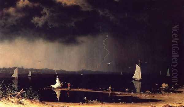 Thunder Storm On Narragansett Bay Oil Painting by Martin Johnson Heade