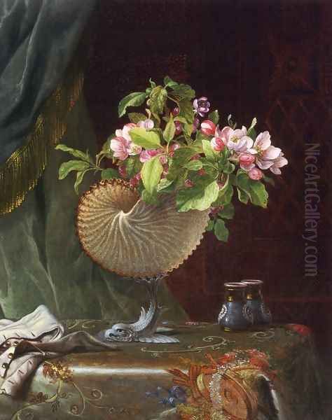 Victorian Still Life With Apple Blossoms Oil Painting by Martin Johnson Heade