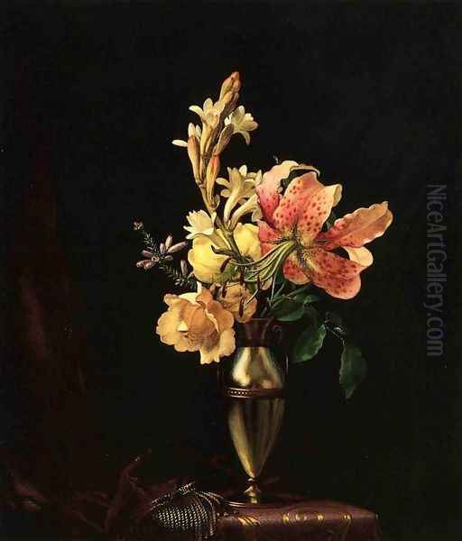 Still Life With Flowers In A Silver Vase Oil Painting by Martin Johnson Heade