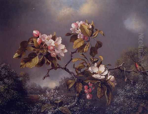 Apple Blossoms And Hummingbird Oil Painting by Martin Johnson Heade