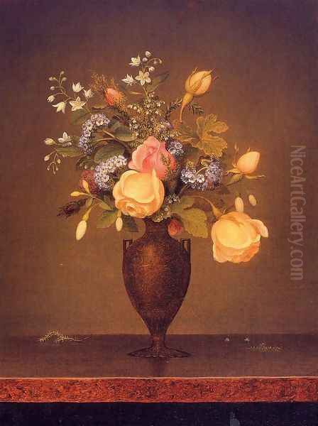 Wildflowers In A Brown Vase Oil Painting by Martin Johnson Heade