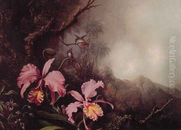 Two Orchids in a Mountain Landscape Oil Painting by Martin Johnson Heade