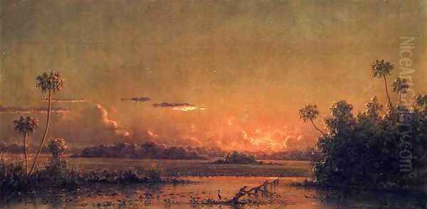 Florida Sunset With Waterfowl Oil Painting by Martin Johnson Heade