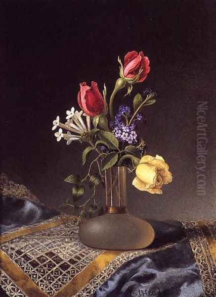 Flowers In A Frosted Vase Oil Painting by Martin Johnson Heade