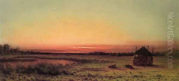 Marsh Scene Two Cattle In A Field Oil Painting by Martin Johnson Heade