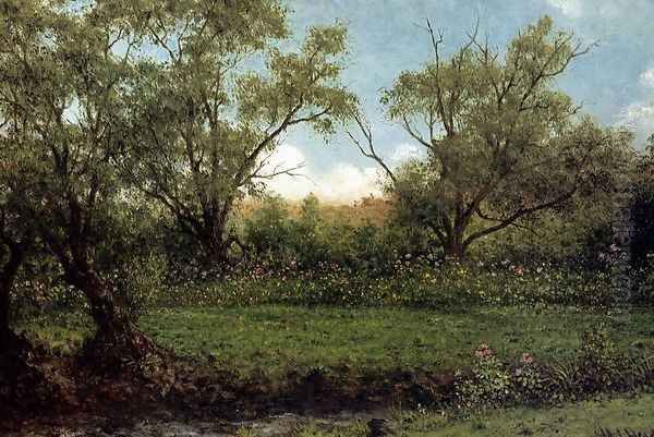 Asters In A Field Aka Brookside Oil Painting by Martin Johnson Heade