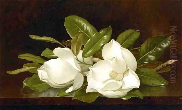 Magnolias On A Wooden Table Oil Painting by Martin Johnson Heade