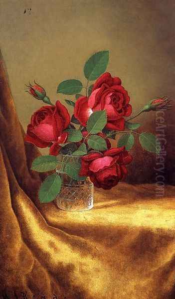 Red Roses In A Crystal Goblet Oil Painting by Martin Johnson Heade