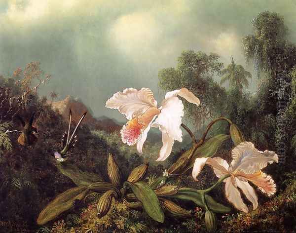 Jungle Orchids And Hummingbirds Oil Painting by Martin Johnson Heade