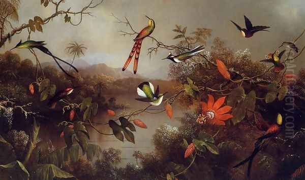 Tropical Landscape With Ten Hummingbirds Oil Painting by Martin Johnson Heade