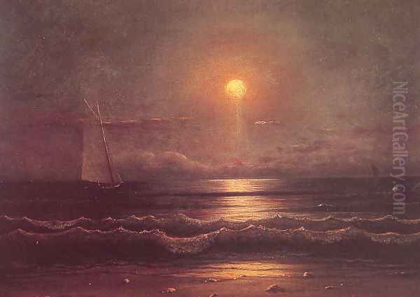 Sailing By Moonlight Oil Painting by Martin Johnson Heade