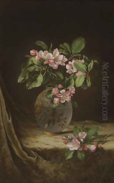 Apple Blossoms in an Opalescent Vase Oil Painting by Martin Johnson Heade