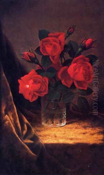 Jaqueminot Roses 2 Oil Painting by Martin Johnson Heade