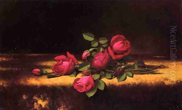 Jaqueminot Roses Oil Painting by Martin Johnson Heade