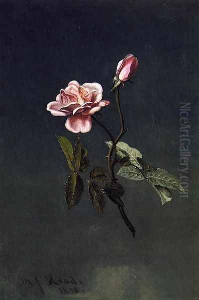 Pink Rose Oil Painting by Martin Johnson Heade