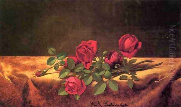 Roses Lying On Gold Velvet Oil Painting by Martin Johnson Heade