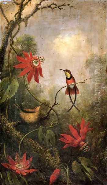 Passion Flowers And Hummingbirds2 Oil Painting by Martin Johnson Heade