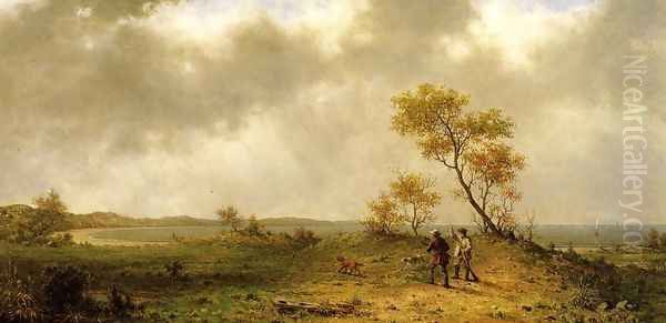 Two Hunters In A Landscape Oil Painting by Martin Johnson Heade