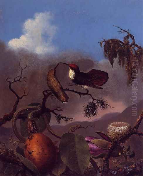 Ruby Topaz Hummingbirds Oil Painting by Martin Johnson Heade