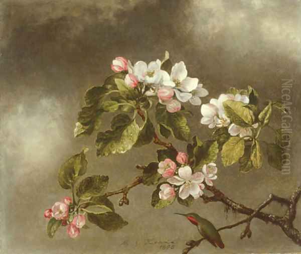 Hummingbird and Apple Blossoms Oil Painting by Martin Johnson Heade