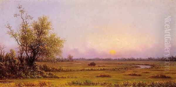 Sunset Marsh Aka Sinking Sun Oil Painting by Martin Johnson Heade